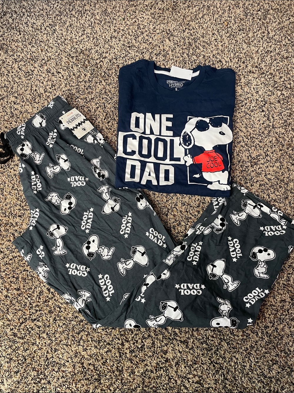 Peanuts Joe Cool Navy 'One Cool Dad' Snoopy Pajama Lounge Set Mens Small | NWT
